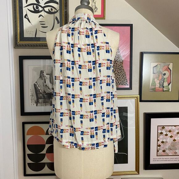 Maeve Women’s Size 4 Sleeveless Novelty Lipstick Blouse Collared Button Down - Picture 4 of 6